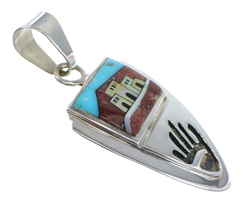 Multicolor Native American Village Design Hand Sterling Silver Pendant VX55322